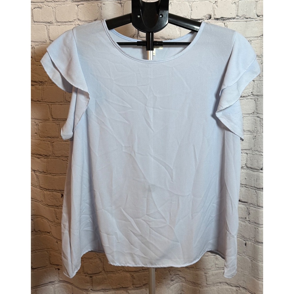 Perfect Peach Light Blue Flutter Sleeve Blouse Top Large